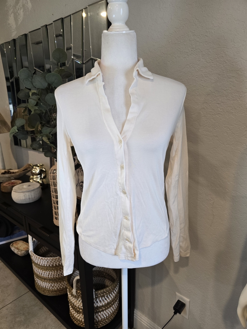 Madewell Women’s Vintage Ivory Camp Long Sleeve Top S - Picture 3 of 8